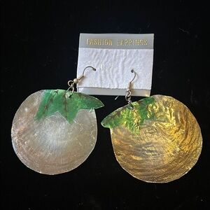 Peach Keen Earrings with Gold and Green Accents